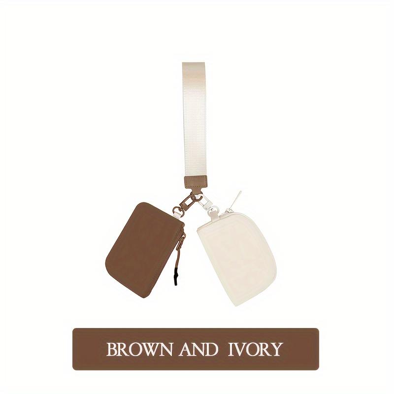 Double Pouch Wristlet Keychain Wallet Small Zipper Coin Purse Women Portable Detachable Key Card Holder Change Pocket Handbag