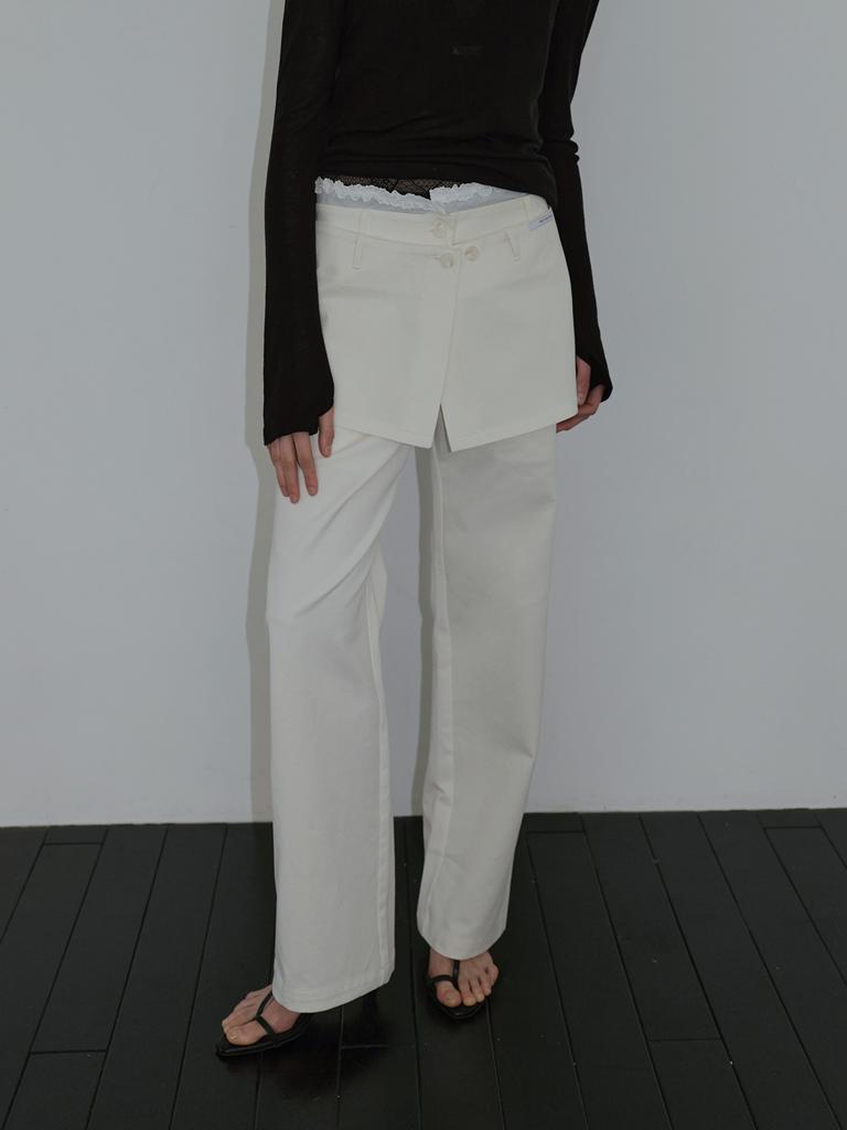 CHOIAE Trimming Layered Skirt Wrap Pants - Ivory