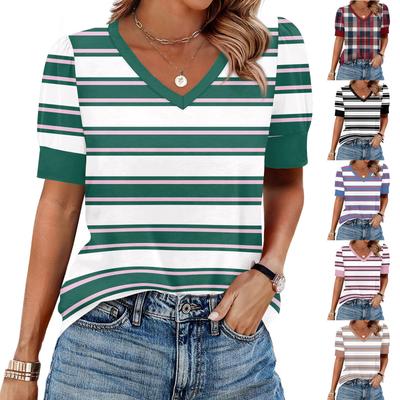Women's Fashion Casual V, Neck Short Sleeve Print  Shirt Women's Up Tops