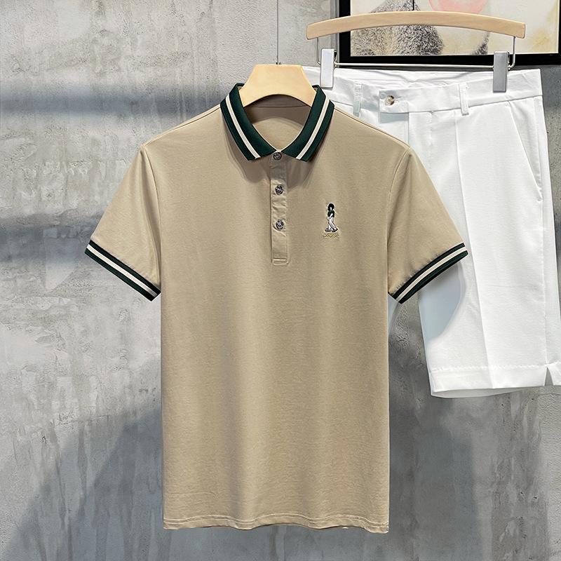 Men's T-shirt Short Sleeve Lapel Men's Fashion Casual T-shirt Solid Color Men's Top