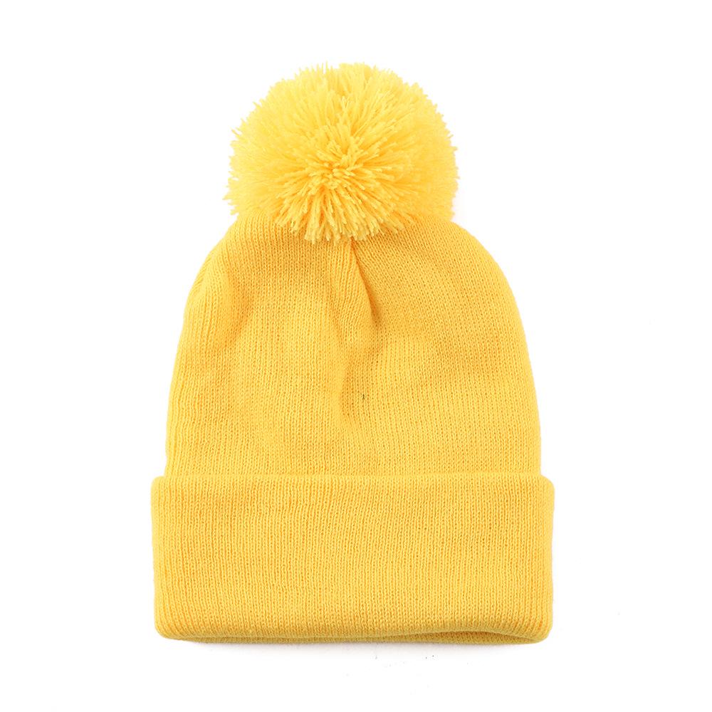 Stylish Kids Knit Pom-Pom Hat with Rolled Brim - Cozy Wool Beanie for Autumn & Winter