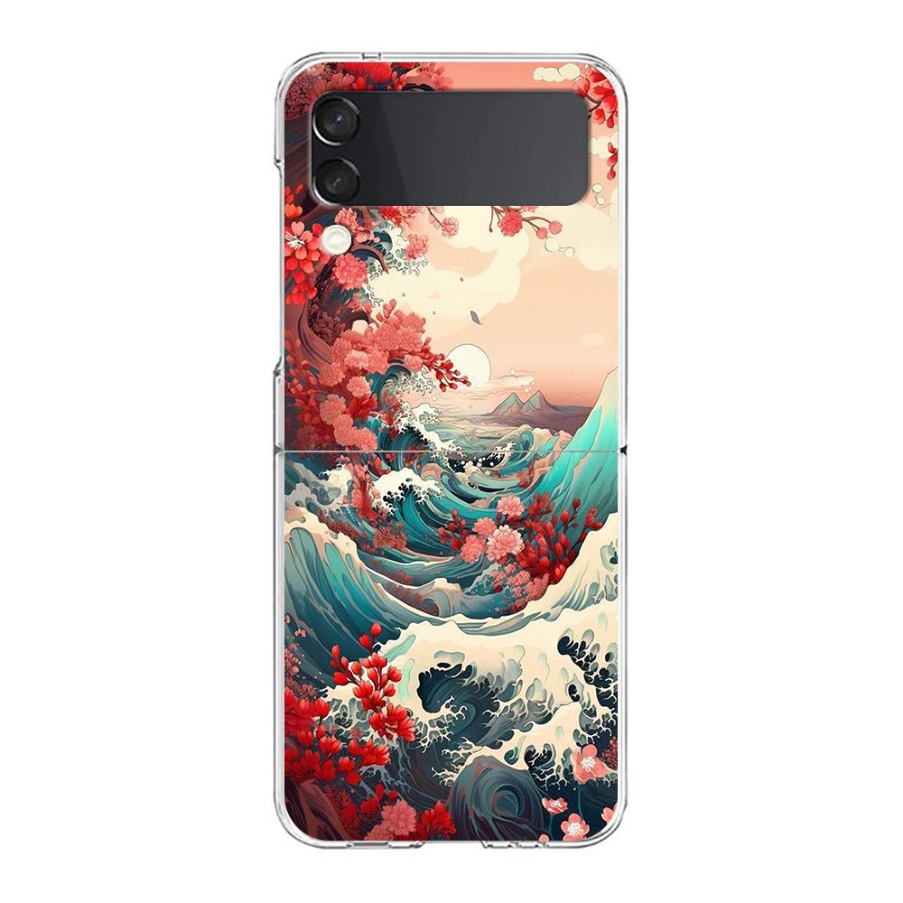Phone Case For Samsung Z Flip 3 4 5 Fold Hard PC Shell For Galaxy Z Flip 3 5 Clear Cover Japan The Great Wave Of Kanagawa