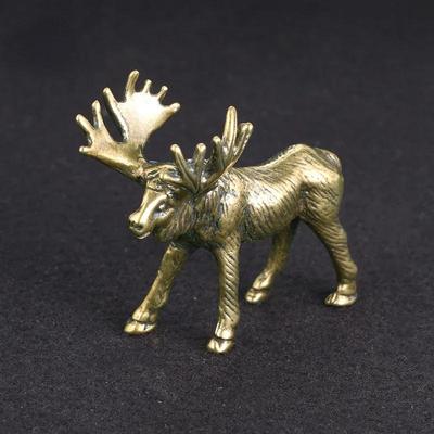 Solid Brass Elk Figurines Retro Animal Moose Small Statue Desk Ornament Tea Pet Table Decorations Crafts Accessories Child Gifts