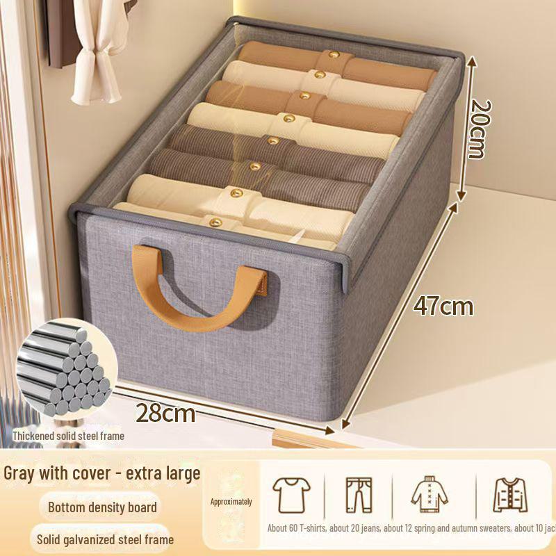 

Нетканый стальной каркасный ящик для хранения брюк с крышкой - решение для ящиков гардероба 47*28*20 cm Steel Frame