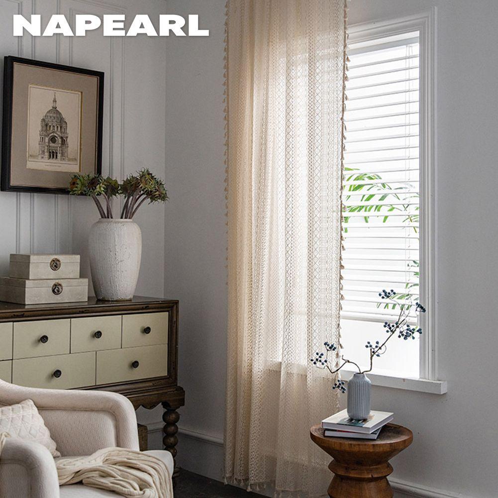1 pieza de cortina artesanal de punto de urdimbre de algodón brocado de NAPEARL con borlas para la decoración del hogar de la sala de estar y el dormitorio