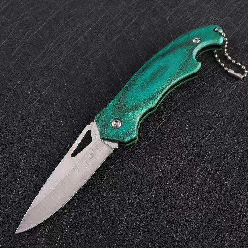 High Hardness Mini Folding Survival Outdoor Folding Knife Wood Grain Handle Keychain Multifunctional EDC Portable and Safe