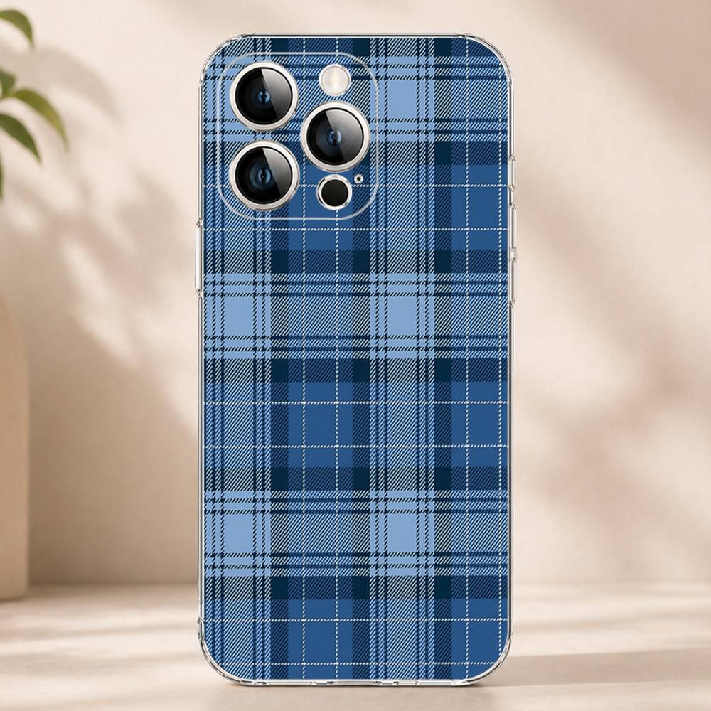 Block Match Plaid Phone Case for iPhone 17 16 Pro Plus Air 16E 15 14 13 12 11 Max Mini Transparent Cover
