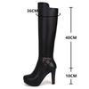 Kniehohe Stiefel mit hohen Absätzen Plateau Frau Herbst Winter Lange Stiefel Mujer Knöchelriemen Schnalle Aprikose Dünne Absätze Reißverschlussstiefel