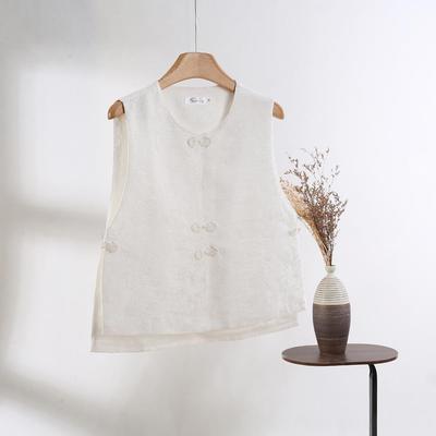 Summer Temperament Vest Women's Round Neck Jacquard Disc Buckle Versatile Small Retro