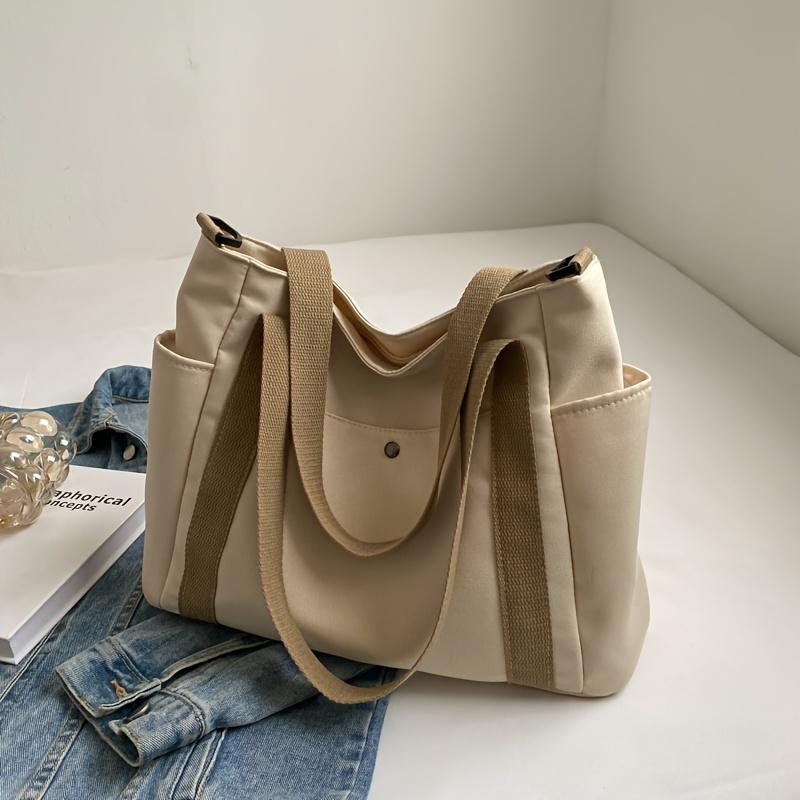 Casual Oxford Cloth Tote Bag Large Capacity, Versatile Commuter Shopper with Removable Strap, Solid Color, Simple Fashion Messenger Bag