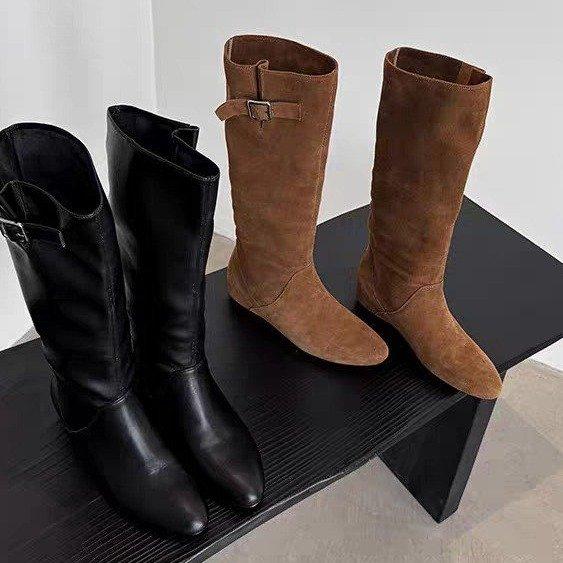 Fashion Flats Women's Boots Fashion Mid Calf Winter Shoes 2025 Designer Gothic Boots New Walking Trend Comfort Chelsea Mujer De Botas