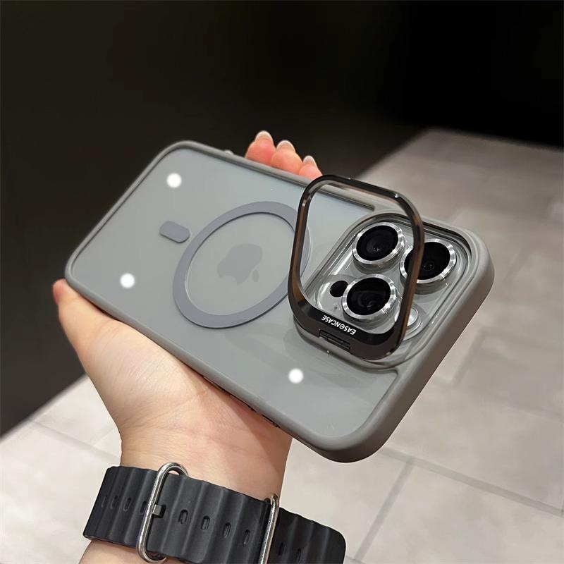Magnetic Metal Ring Lens Stand Protector Case For iPhone 15 12 13 14 11 Pro Max Plus Magsafe with Color Glass Lens Clear Cover