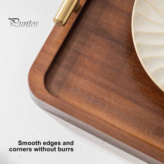 Tea Cup Bamboo Tray with Metal Handle Rustic Chinese Style Large Capacity Rectangle Fruit Serving Wooden Holder Storage Rack Kitchen Supplies