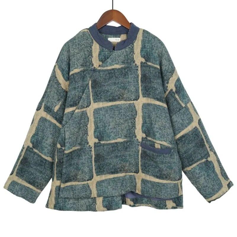 

Johnature женские винтажные зимние парки с цветочным принтом плюс хлопковые пальто со стойкой с длинными рукавами на пуговицах в китайском стиле теплые парки One Size синий