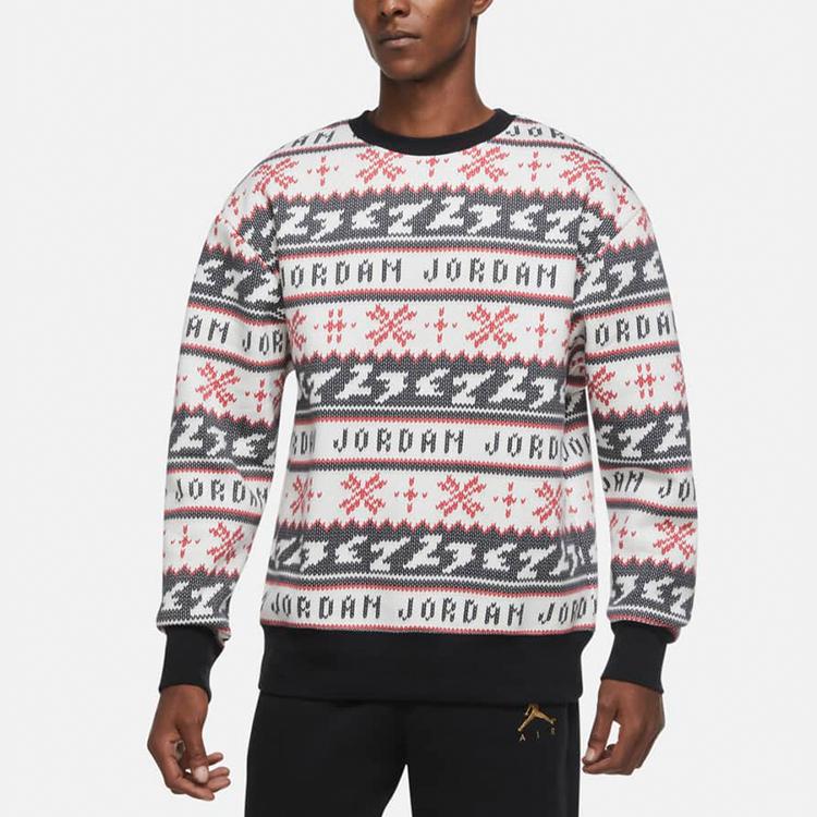 Jordan Jumpman Holiday Christmas Sweater Print Warm Comfortable Casual Crew Neck Sweatshirt Men Tops Black CT3460-010
