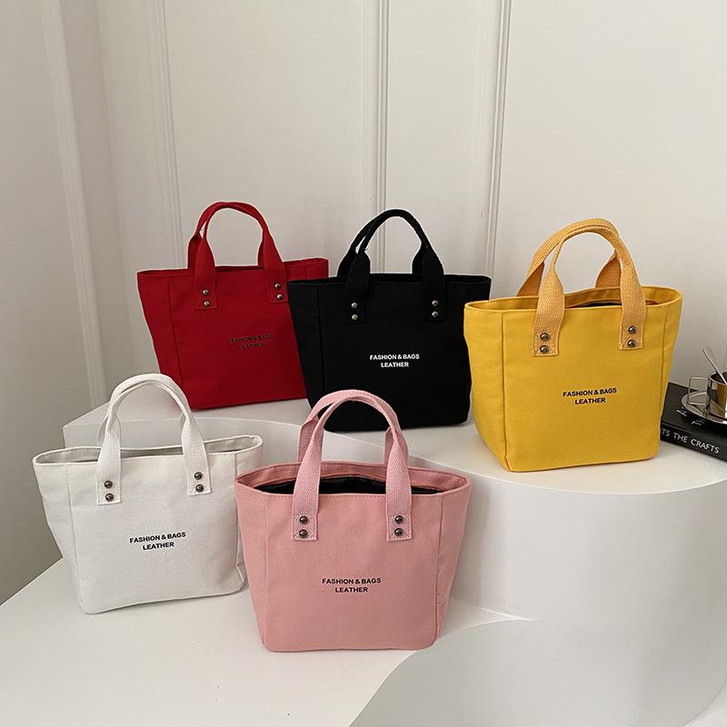 Solid Color Women Tote Bags Portable Reusable Canvas Shopping Bag Large Capacity Lunch Bags