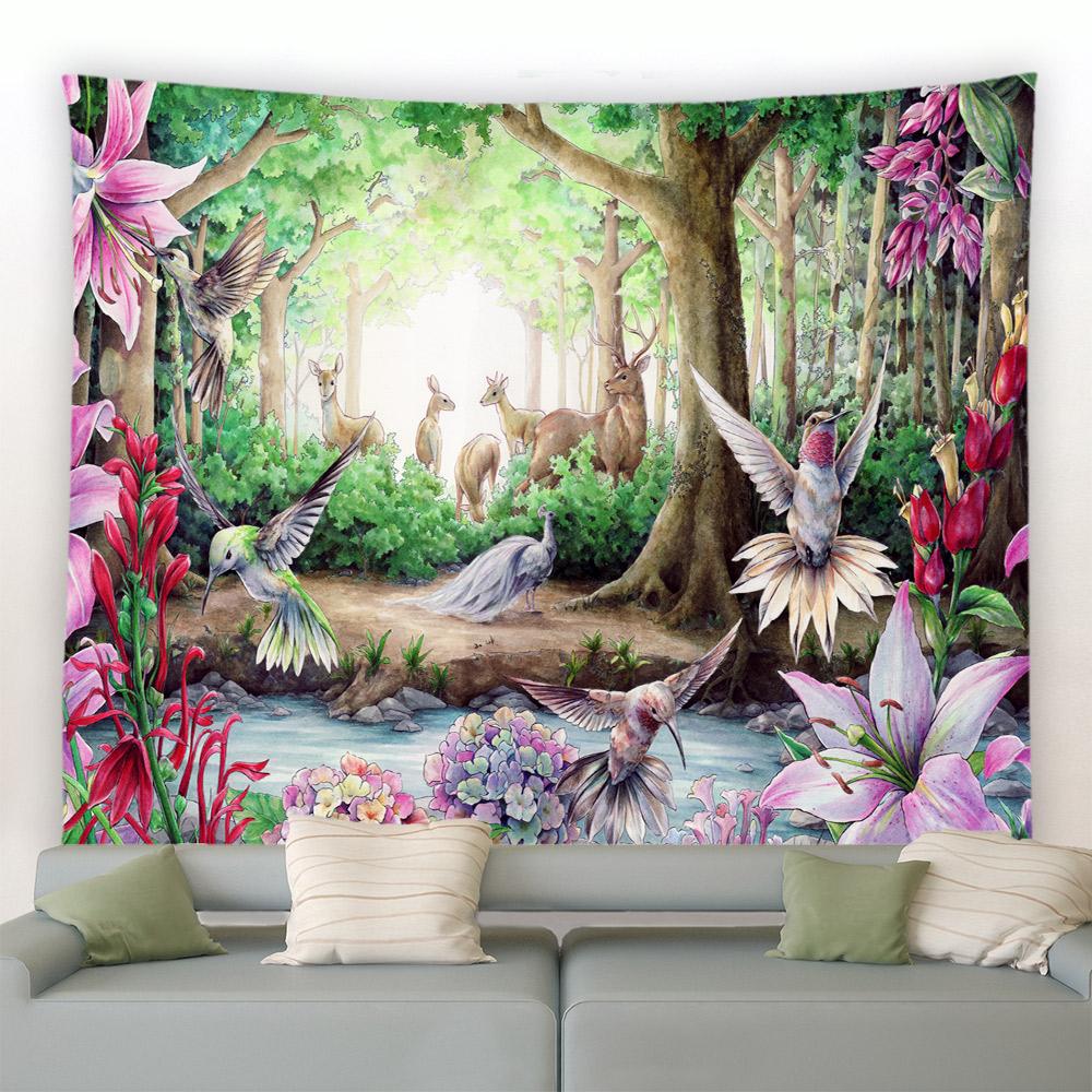 Fantasy Houby Květiny Rostliny Stromy Přírodní Krajina Nástěnná Dekorace Obývací Pokoj Ložnice Tropický Deštný Les Gobelín