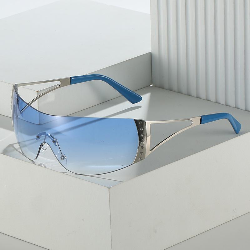 Frameless Men'S And Women'S Y2K Sunglasses, Rhinestone One-Piece Sunglasses, Trendy Sports Glasses
