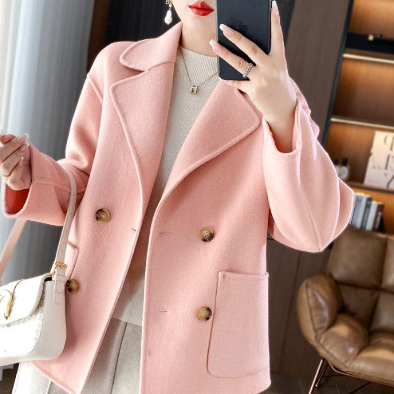 Women's Loose Woolen Coat for Autumn/Winter 2026 - Short, Small Size, Trendy Suit Collar Outerwear