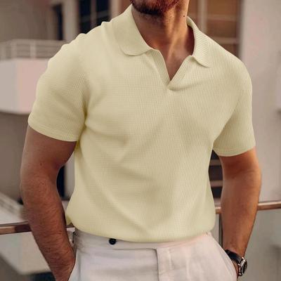 Camisa POLO de verano para hombre, Polo con cuello en V, Top tipo gofre, pantalón corto informal, camiseta de manga para hombre