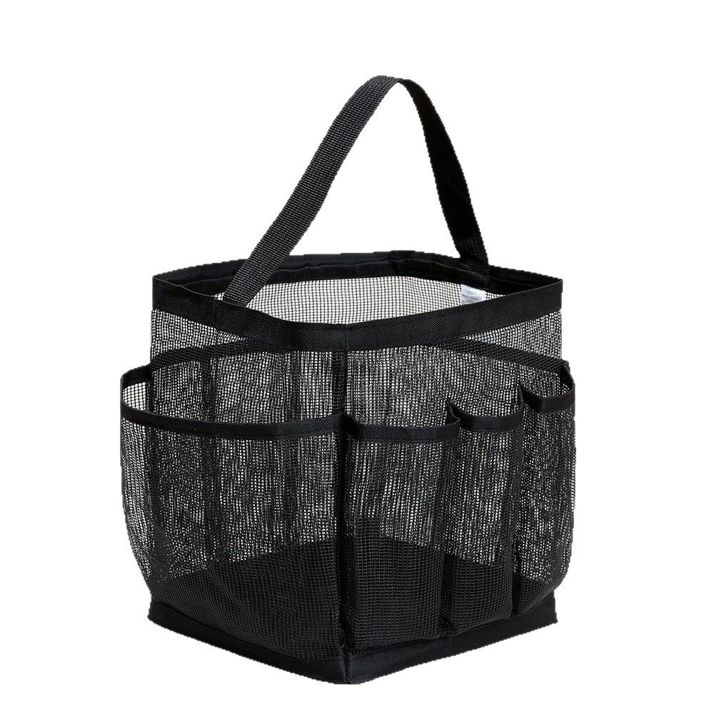 Large Capacity Portable Bathroom Organizer 8 Pocket Textile Hanging Bag for Dorm Shower Bedroom Gym Beach 22x22x25cm Black
