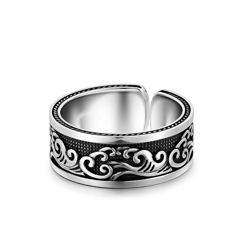 Adjustable Open Ring Men Women Vintage Wave Design Geometric Plated Copper Statement