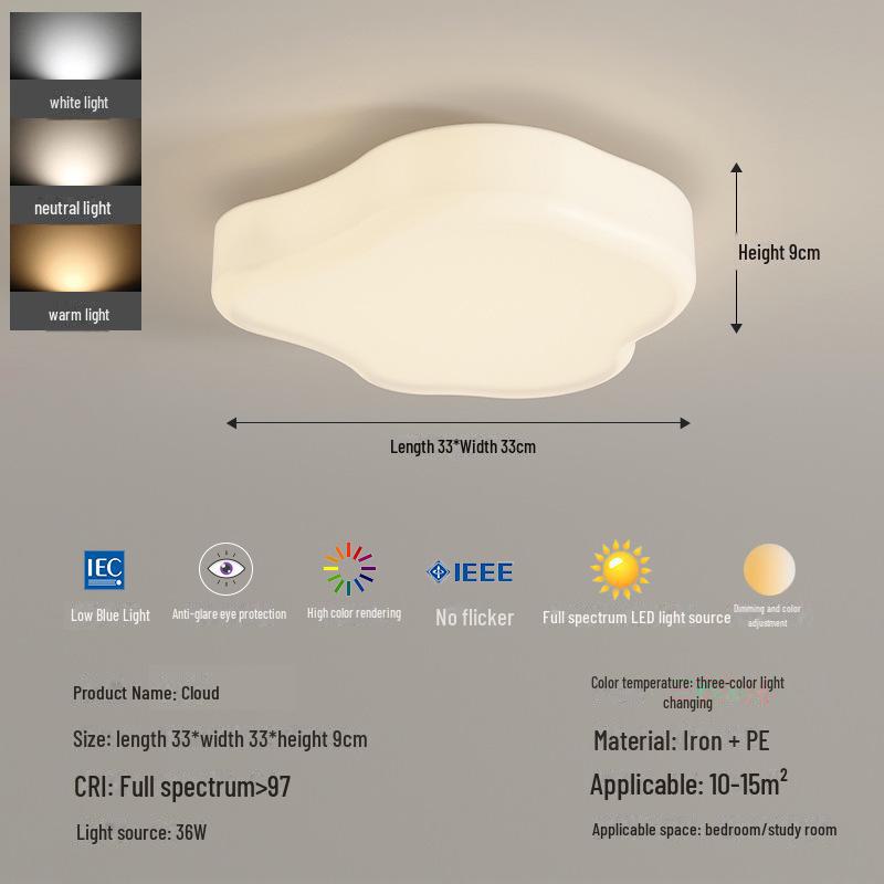 

Современный потолочный светильник полного спектра в облачном стиле для гостиной или спальни Three-color Changing (No Remote)