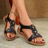 Sandali da Spiaggia Comodi con Suola Spessa, Decorati con Strass, Stile Bohemien, con Cinturino Elastico Posteriore, Slip-On, Calzature Estive per Donna