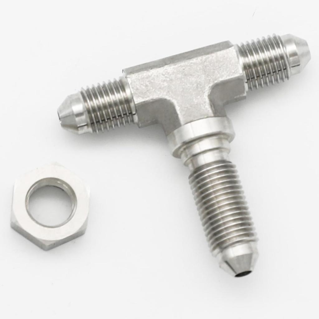 3AN Male Stainless Steel 3 Way Bulkhead Tee T Brake Hose Fitting Adapter with AN3 Bulkhead Lock Nut