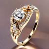 Classic Inlaid White CZ Women's Ring Sparkling Gold Color Geometry Daily Wear Party Jewelry Anniversary Gift