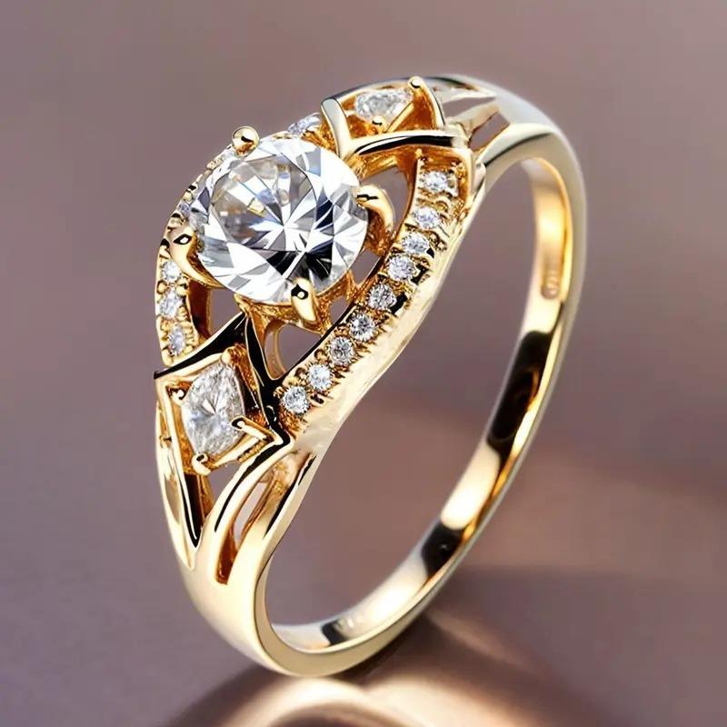Classic Inlaid White CZ Women's Ring Sparkling Gold Color Geometry Daily Wear Party Jewelry Anniversary Gift