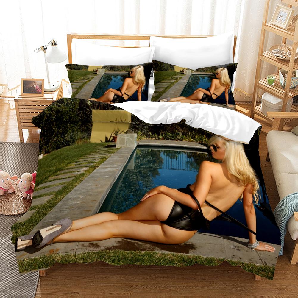 3D Bikini Series Pattern Bedding Set Sexy Beauty Pattern Quilt Cover and Pillow Case 2/3 Pieces Full Size Home Decoration for Homeboy Room