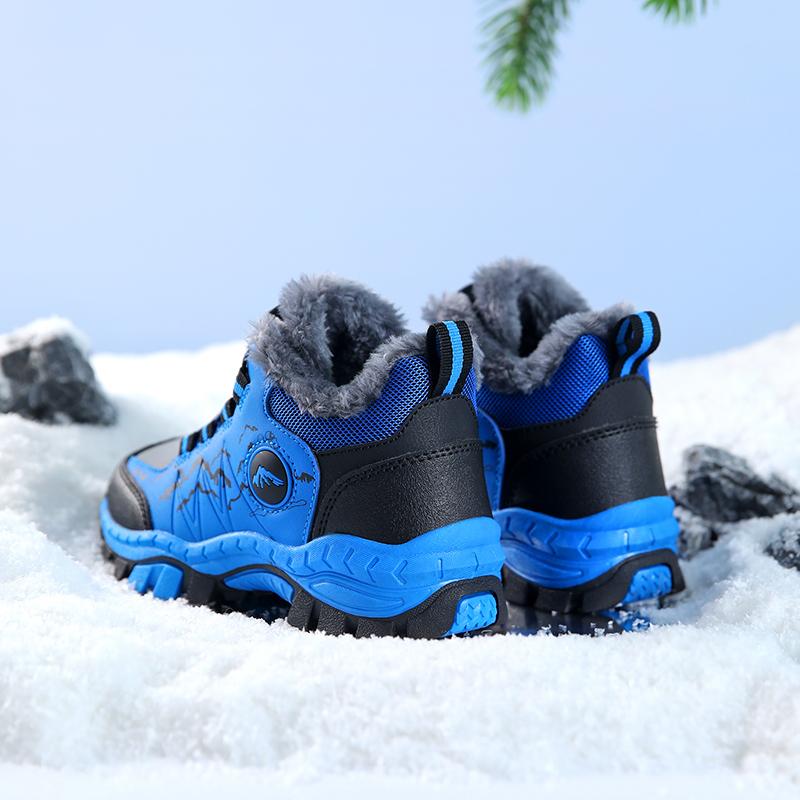 Winter Children Anti Slip Wear Resistant Velvet Warm Outdoor Hiking Shoes Cotton Shoes Snow Boots Sports Leisure Shoes Boys Girls Snow Boots