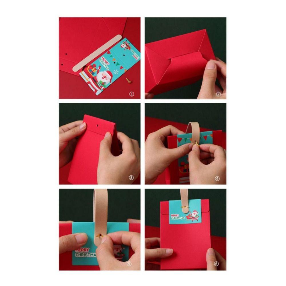 10Pcs Paper Christmas Gifts Bag Red Christmas Candy Gift Box Simple Gifts Wrap Handbag  Children