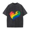 Abstract Rainbow Brushstroke Heart Loose Solid Distressed T Shirt American Casual Crew Neck Top
