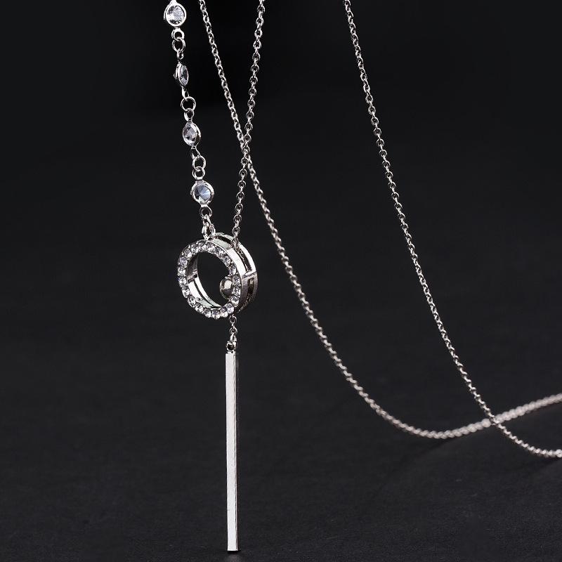 Long Versatile Simple Round Bead Adjustable Stretch Rhinestone Fashion Sweater Chain Necklace Accessory