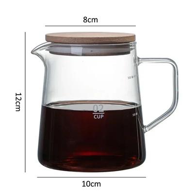 2025 Neu 300ML/500ML Modische Personalisierte Tragbare Glas Drip Kaffeekanne Glas Teekessel mit Holzdeckel