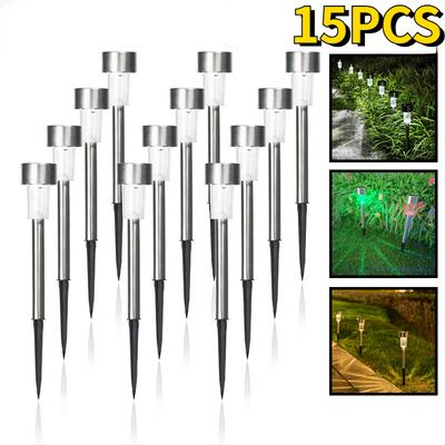 2/8/15PCS Stainless Steel Solar Garden Light Outdoor Solar Powered Lamp Lanter Waterproof Landscape Lighting Yard Lawn Decoration