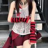 Lolita Long Fingerless Gloves Y2K Fingerless Arm Warmers Arm Cover Striped Knitted Arm Sleeves  JK