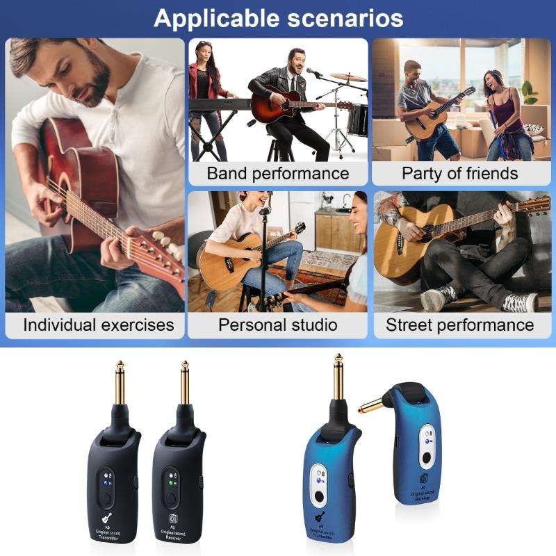 2.4GHz Wireless Guitar Transmitters Receiver Rechargeable Low Noises Sound Wireless Transmitters Receiver Easy to Use