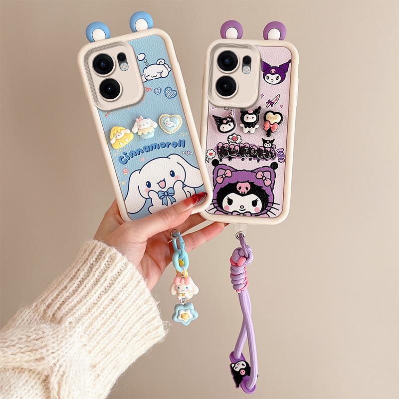 KEYSION Urocze Uszy Kreskówkowe 3D Etui dla OPPO Reno13 F 5G z Bransoletką Miękkie Silikonowe Wstrząsoodporne Etui na Telefon dla OPPO Reno 13F 5G