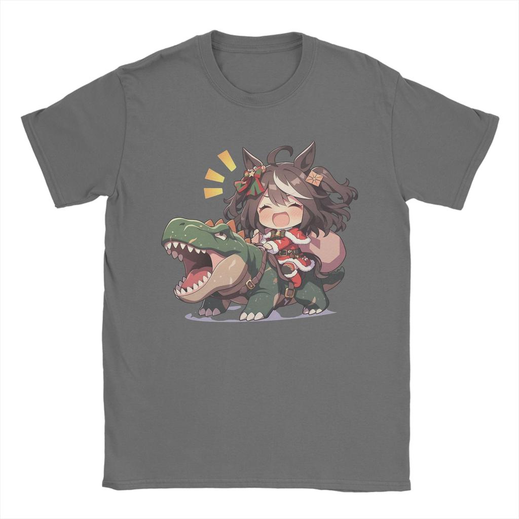 Men's Kitasan Black Riding Christmas Dinosaur T Shirts Uma Musume Pretty Derby Pure Cotton Short Sleeve O Neck Tees T-Shirts