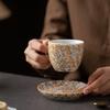Keramik-Kaffeetassen und Untertassen Set Hochwertiger Retro-Becher Spritzdekor Grobkeramik Brennofen Hotel Blumentassen Heimdekoration