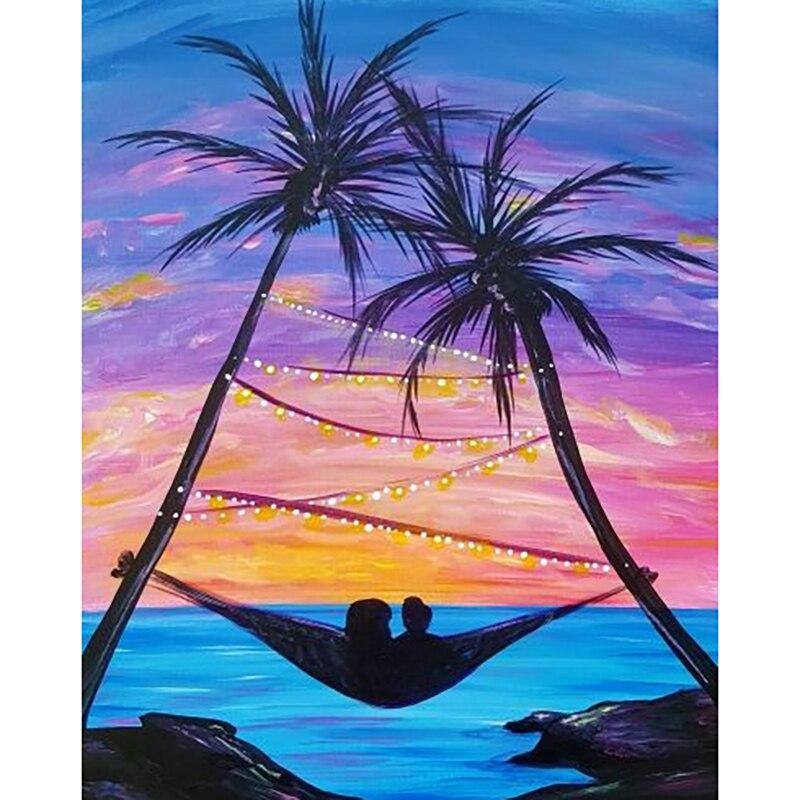 New 5D DIY Diamond Painting Beach Sunset Diamond Embroidery Scenery Cross Stitch Full Round Drill Crafts Home Decor Gift