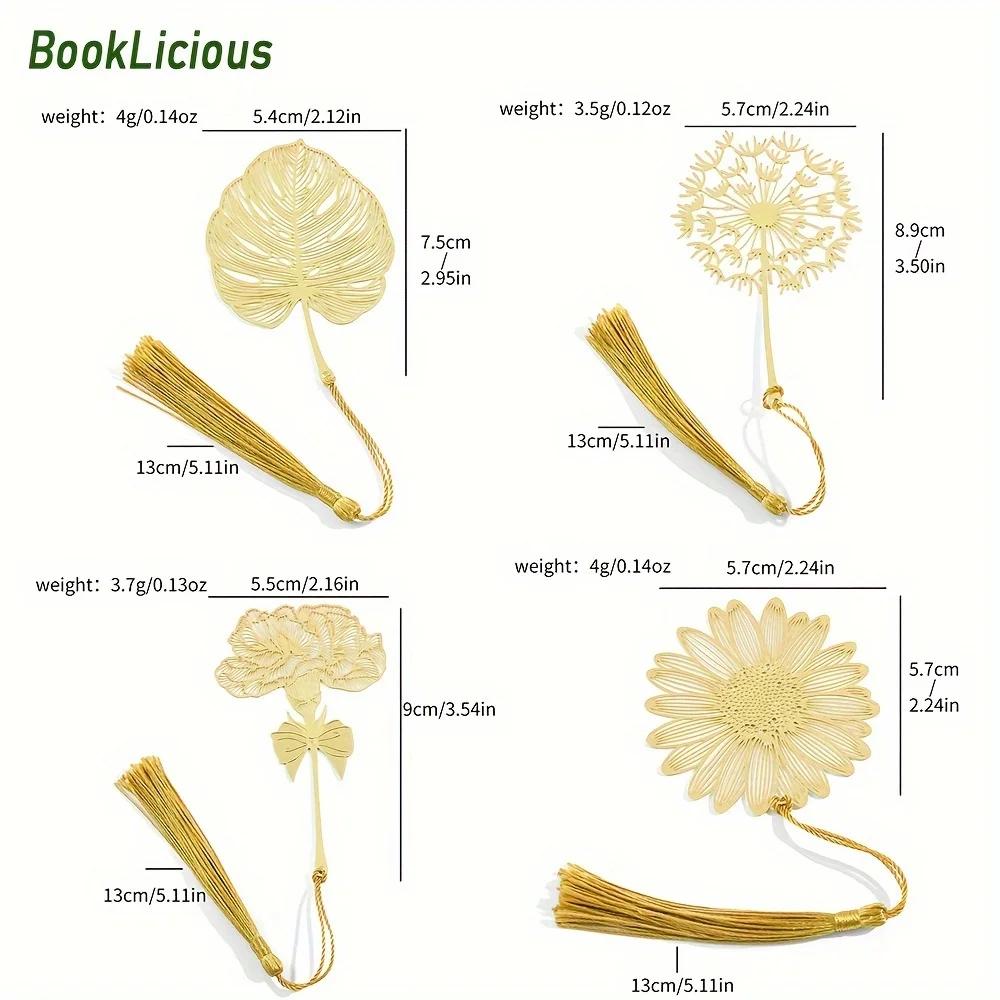 Golden Hollow Metal Bookmark Set with Tassel - Four Seasons Leaf Design - Creative Gift for Mother's Day,Birthdays