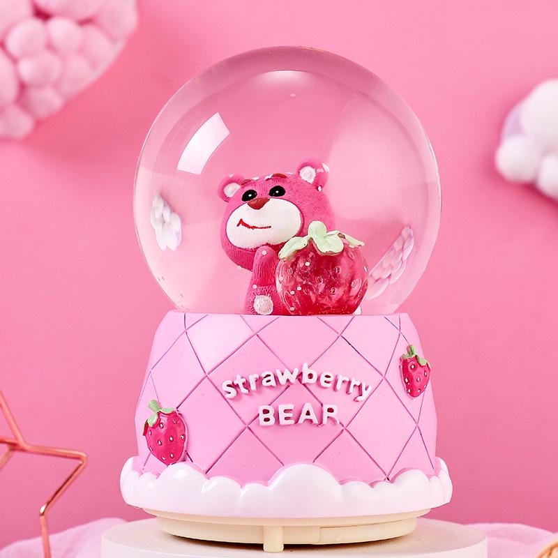 Cartoon Couple Crystal Ball Resin Snow Globe Music Box Toy