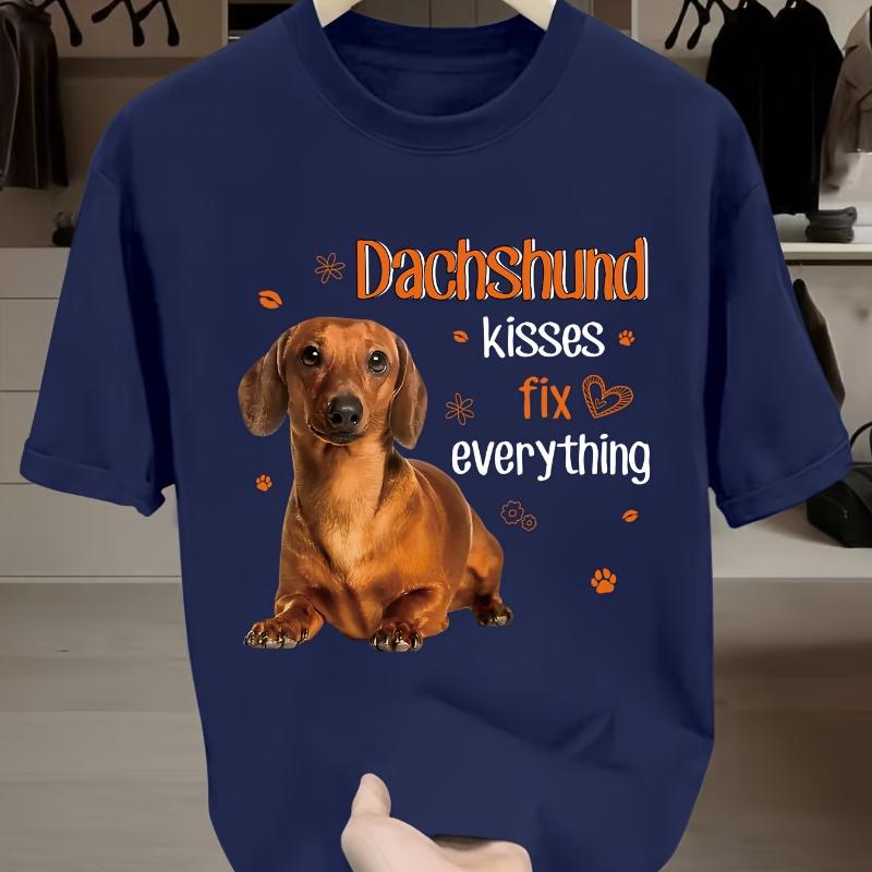 

Dachshund Kisses Fix Everything T-Shirt,Soft Breathable & Fade-Resistant, Classic Fit for Daily Casual Wear XXL білий
