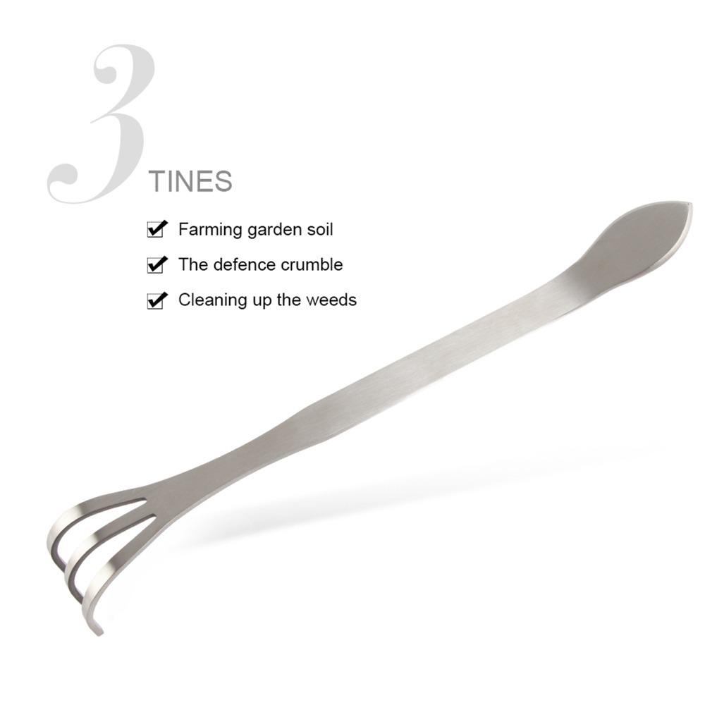 3-Prong Gardening Cultivator Silver Root Rake Pick Durable Plant Pot Rake