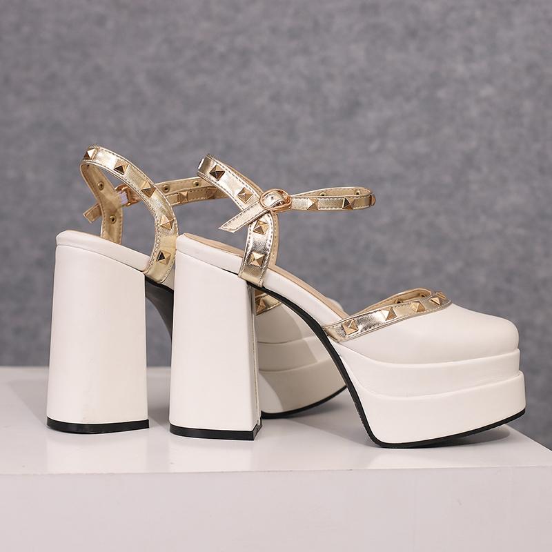 Women's High-heeled Sandals Spring and Summer New Sexy European and American Style Waterproof Table Thick Heel Large Size Roman Sandals