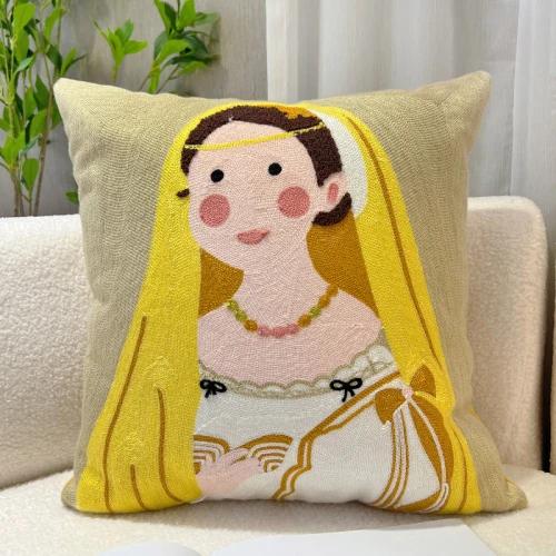 Cartoon Oil Painting Embroidery Cute Throw Pillow Office Chair Cushion Living Room Bedroom Rchair Cushion Window Pillow Cover